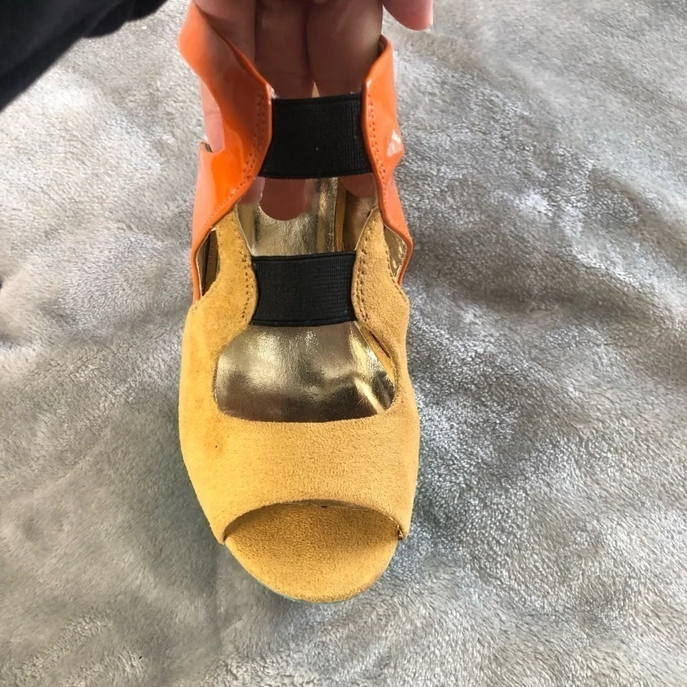 Paprika color block ankle sling back heel ankle heels orange tan+ mint green 5.5